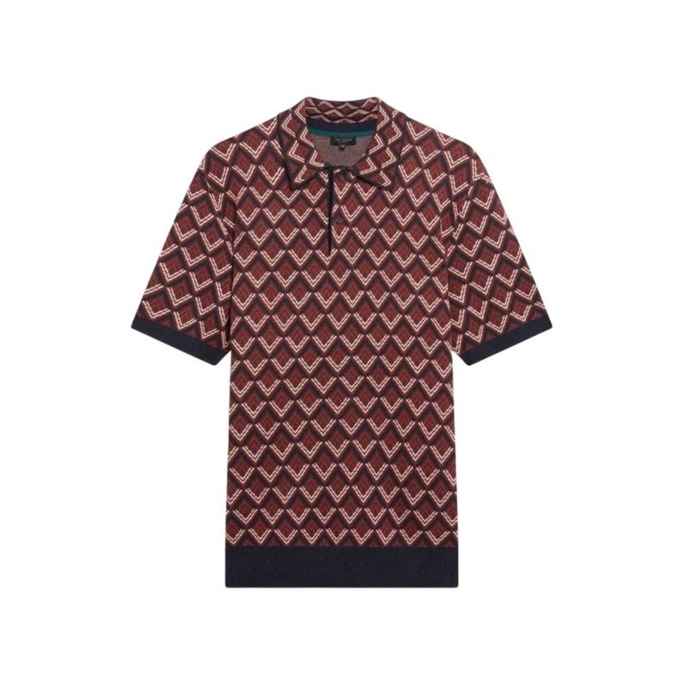 Ted Baker Mens Geometric Jacquard Short-Sleeved Polo Shirt / Maroon